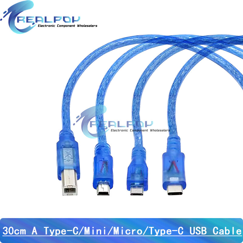 Câble USB pour Ardu37, Uno R3, Character, MEGA 2560, Leonardo, Pro micro, DUE, Bleu, Type A, Mini USB, Micro USB, Haute Qualité, 30cm, 0.3m