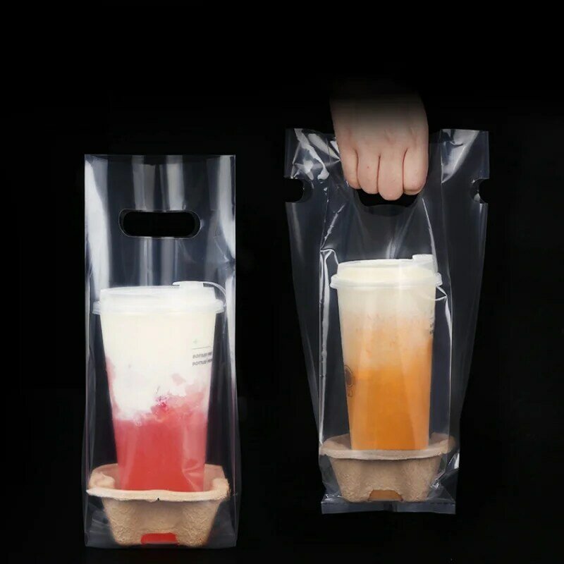 Bolsa de plástico desechable para llevar comida, embalaje transparente para café, leche y té, producto personalizado