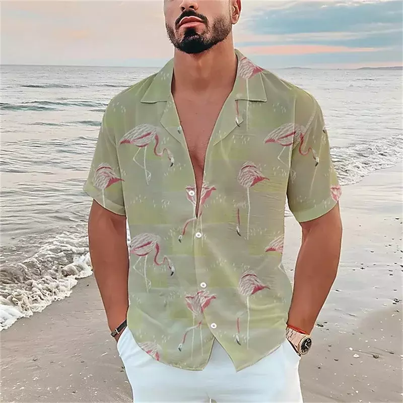 Chemise d'été à manches courtes pour hommes, motif flamant rose, chemise de plage hawaïenne, chemise décontractée pour hommes, grande taille, haute qualité, 2023