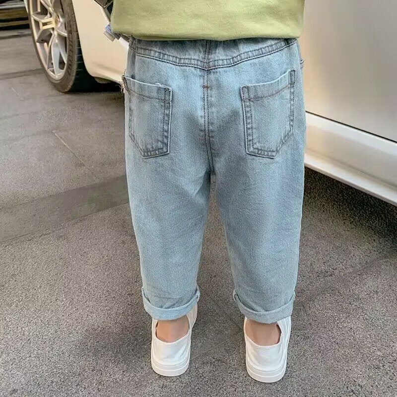 Celana Jeans Sobek Anak-anak Musim Panas Pakaian Musim Semi dan Musim Gugur Celana Longgar Kasual Anak Laki-laki Celana Panjang Longgar Bayi Perempuan Tipis