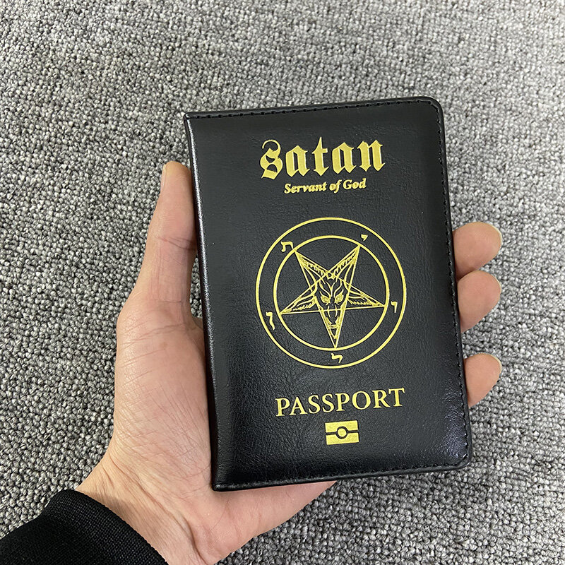 Soporte para pasaporte de Satán, Funda de cuero Pu, billetera de viaje, fundas para pasaporte