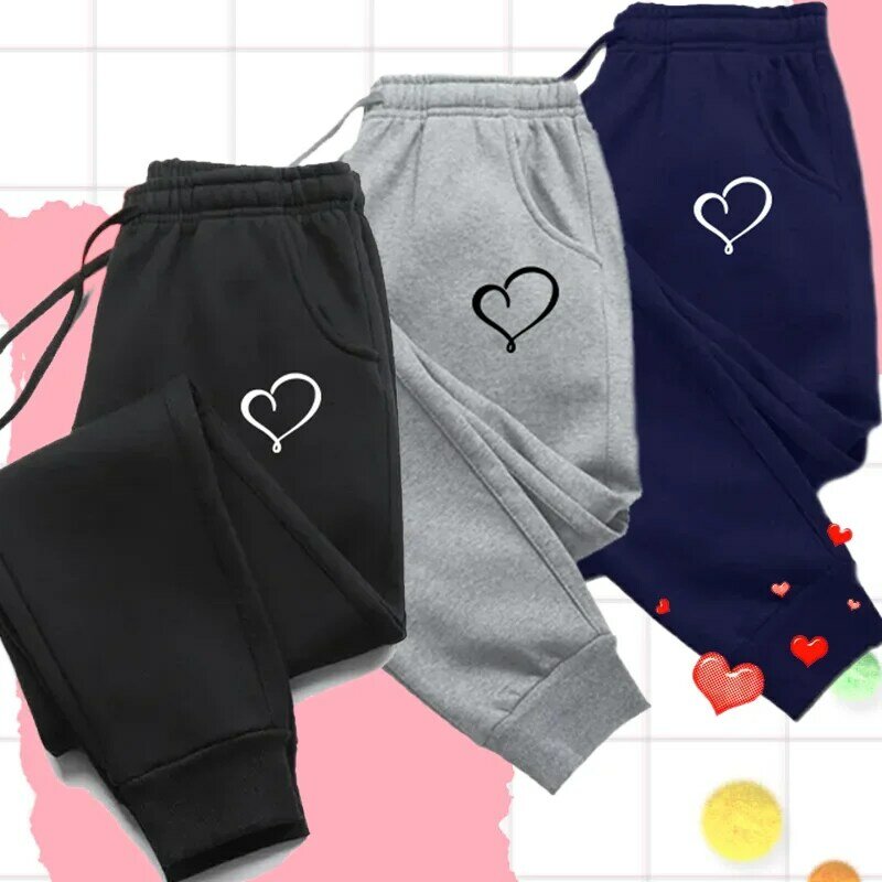 Pantalones de chándal con estampado de corazón para mujer, Pantalón deportivo informal, ropa de calle a la moda, S-4XL