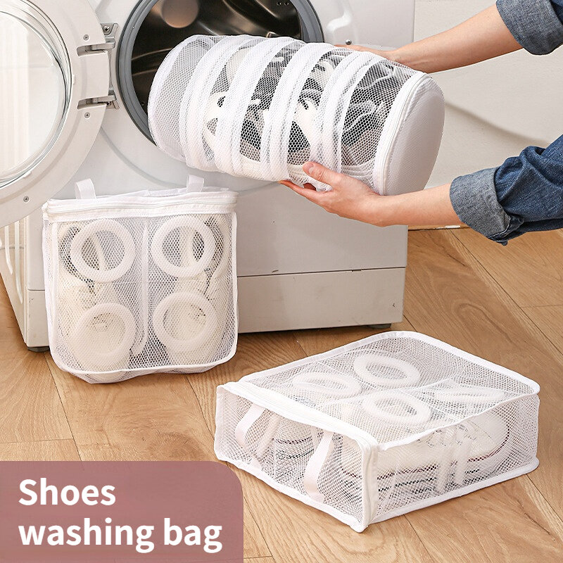 Tas cuci sepatu gantung rumah tangga anti-perubahan tas cuci rumah menggunakan sepatu jaring melindungi tas organisasi penyimpanan cucian