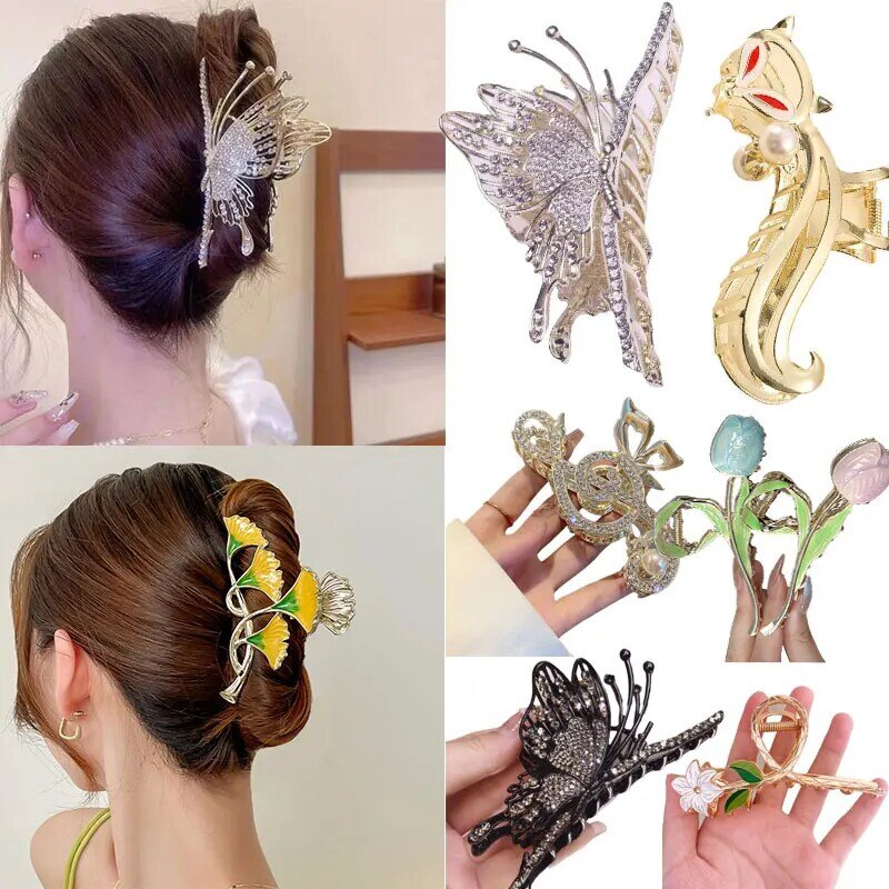 Pince à cheveux en métal doré pour femmes, pince à cheveux élégante en forme de papillon, fleur douce, couvre-chef, accessoires de cheveux à la mode, cadeau