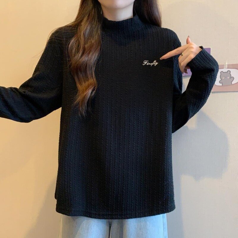 Women's Autumn Winter New Fashionable Elegant High Necked Long Sleeved Pullover Casual Western-style Commuting Comfortable Tops
