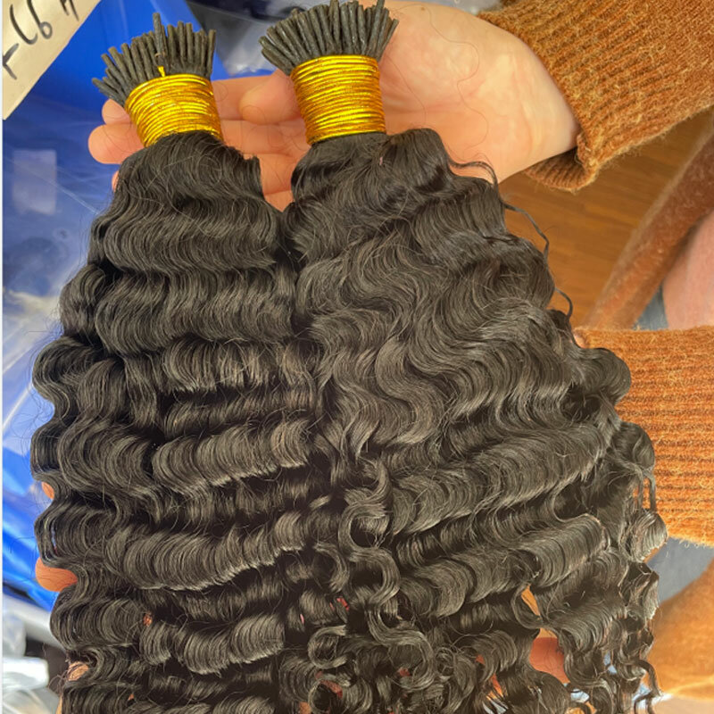 I tip fusion-人間の髪の毛のエクステンション,ディープウェーブヘアのエクステンション,100sスティック,1g/パッケージ