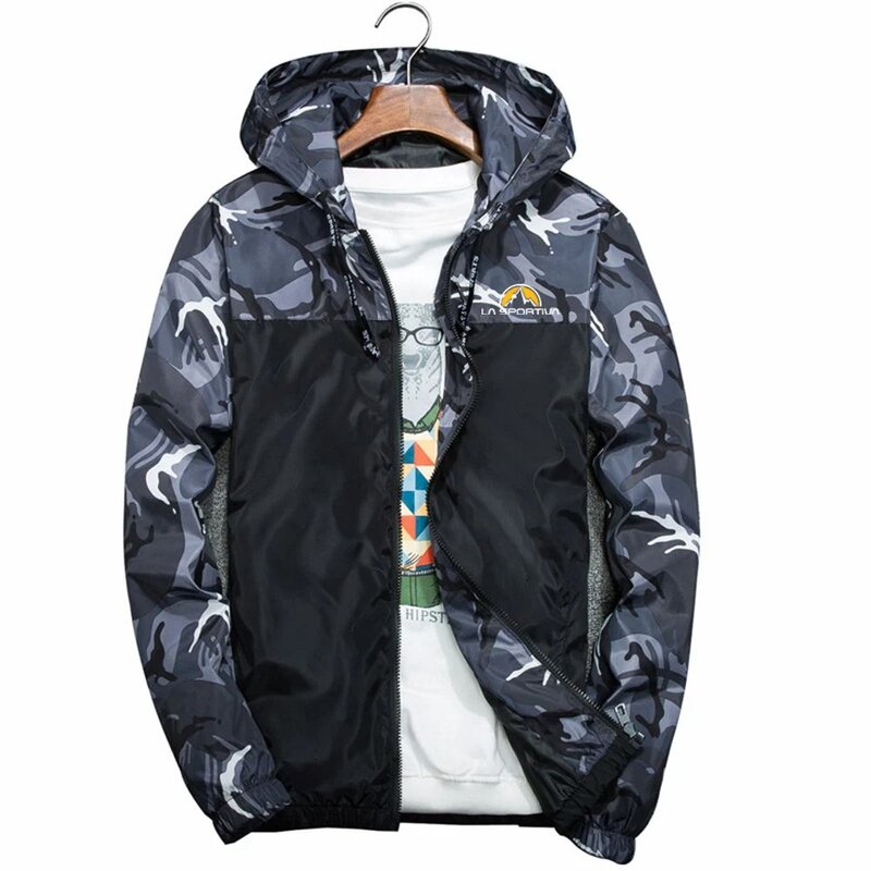 2024 primavera autunno uomo nuova La Sportiva Logo stampa cerniera giacca a vento con cappuccio Casual Slim Fit Camouflage sport Splicing giacche