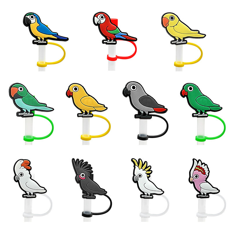 20 Stuks Pvc Stro Topper Schattige Vogel Serie Plastic Strohoed Bedels Accessoires Feestartikelen Herbruikbaar Rietje Deksel Keuken Decor