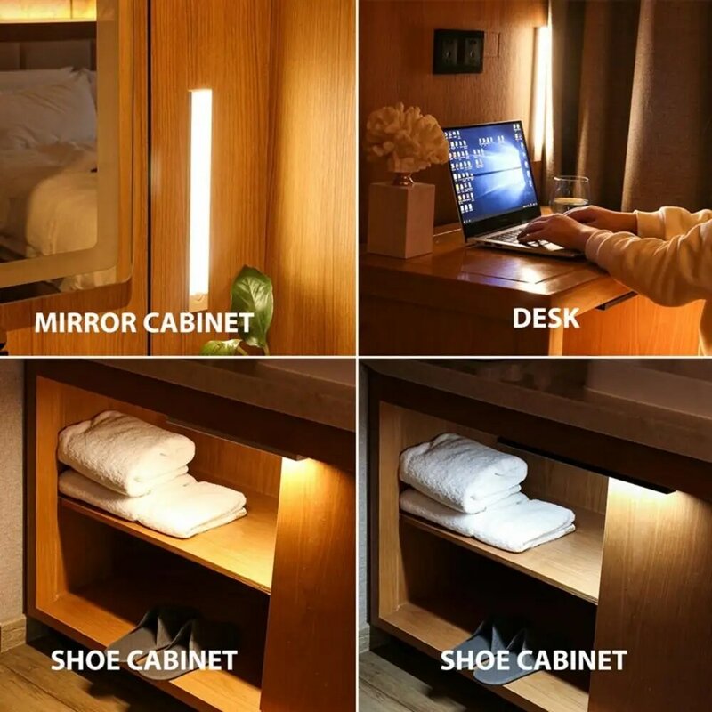 Portátil magnético sem fio LED luz, USB recarregável, sensor de movimento, luz noturna, escada, corredor, sob a iluminação do armário