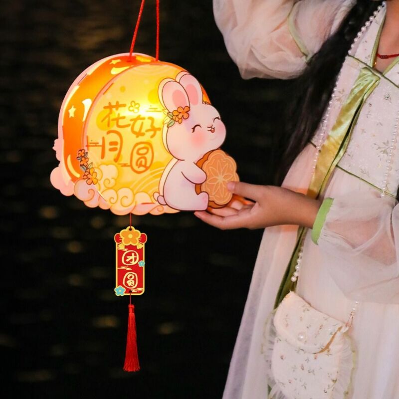 With LED Light Mid-Autumn Lantern DIY Materials Blessings Handmade Mid-Autumn Light Lamp Rabbit Luminous Party Glowing Lantern