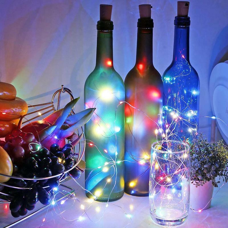 Rượu Đèn Nút Chai Đèn Giáng Sinh Cổ Tích Đèn Pin Chống Nước Hoạt Động Nút Chai Dây Đèn 6.5ft Dây Đồng Nút Chai