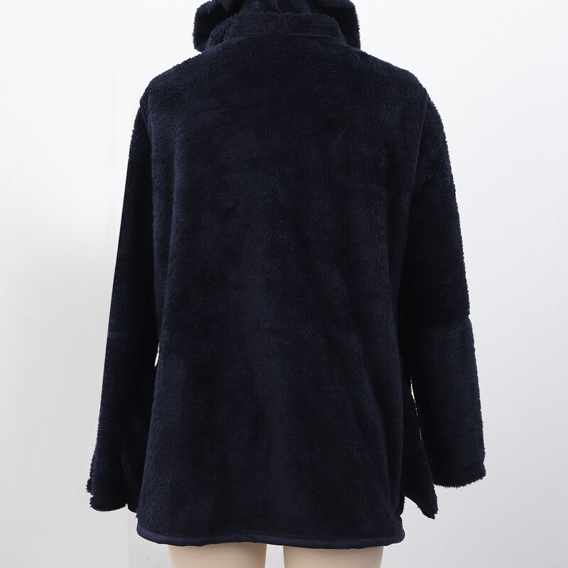 Abrigos de invierno para mujer, chaqueta holgada de doble botonadura de manga larga sintética, con bolsillos, talla grande, azul marino, XXL