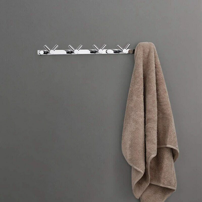 16In Hotel Bathroom Towel Hook Stainless Steel Coat Hook Wall-Mounted Hanger 5 V-Shaped Double Hook Towel Rack Organizer