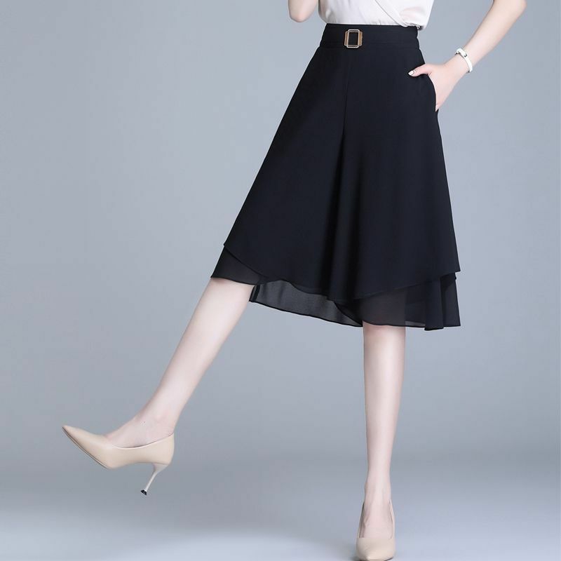 Sommer dünne Chiffon Hose mit weitem Bein Frauen koreanische Patchwork Pailletten Tasche elastische hohe Taille solide Mode lose Hose