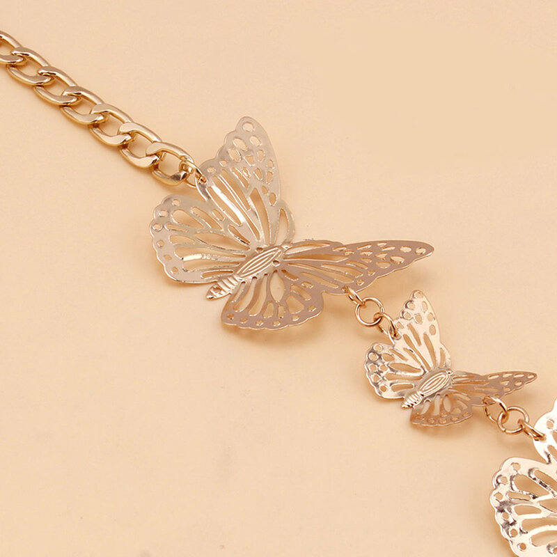 Cintura a catena in vita a farfalla da donna gancio in metallo moda catena a corpo geometrico a strato singolo 3D Splicing con ciondolo a farfalla in vita