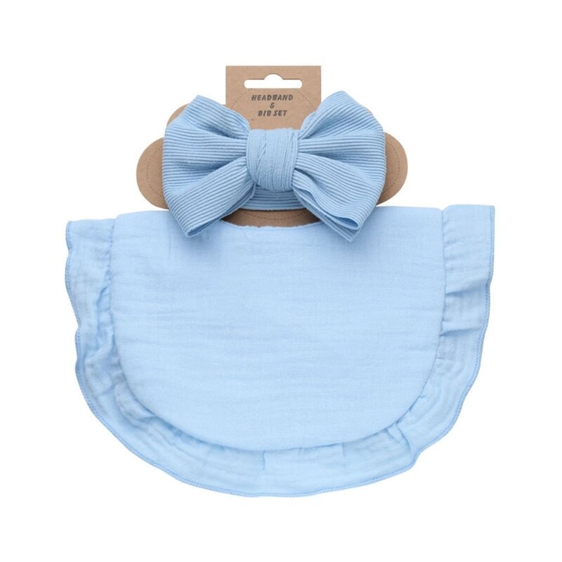 Lovely Infant Bibs Headbands Set Newborn Bow Hair Tie with Burp Rag Combo Gift G99C