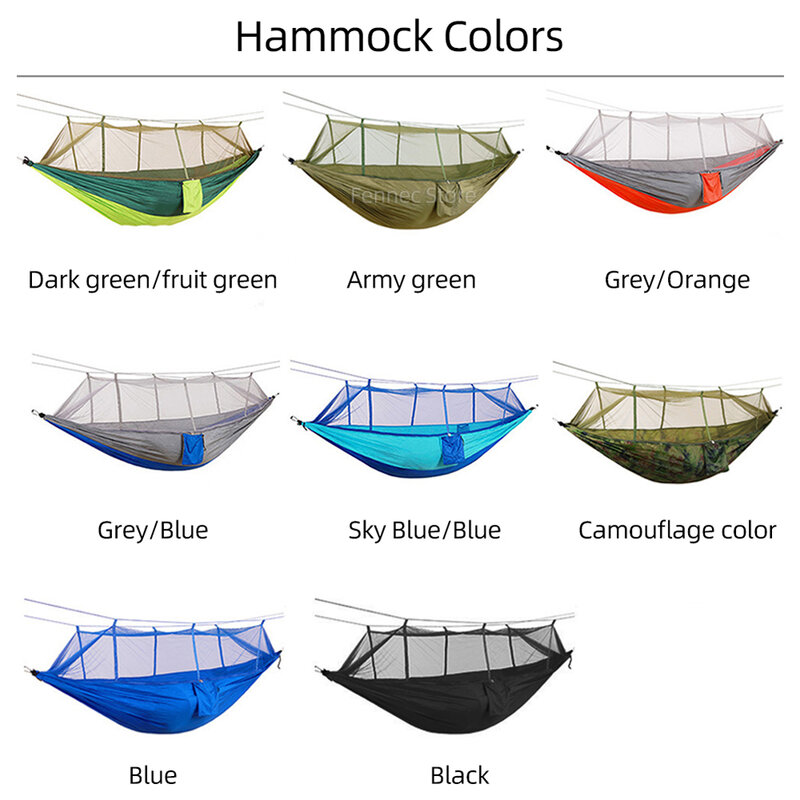 2人用キャンプハンモック,蚊帳と軟膏テント,屋外用の軽量ポータブルハンモック,ナイロン素材,260x140cm