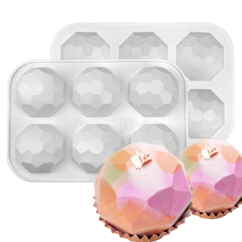 6 Cavity Gem Jewel Silicone Chocolate Baking Mold Geometric Diamond Mousse Cake Candy Ice Cube Mould Soap Candle Making Tool DIY