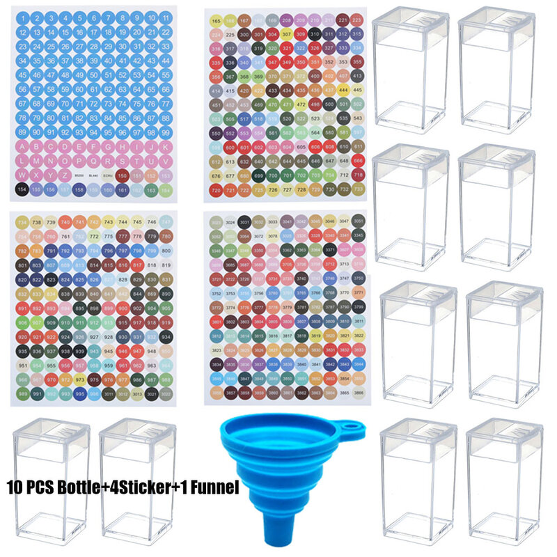 24/20/10PCS diamentowe butelki do przechowywania z kolorowa naklejka DMC przechowywanie koralików pudełko DIY diamentowe akcesoria do malowania, koraliki butelki zestaw