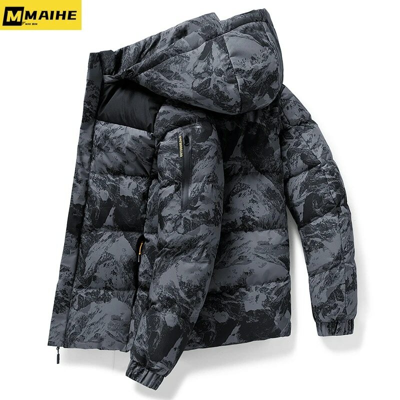 Chaqueta de algodón para hombre, abrigo corto holgado con estampado, acolchado y grueso de alta calidad, moda coreana, Otoño e Invierno