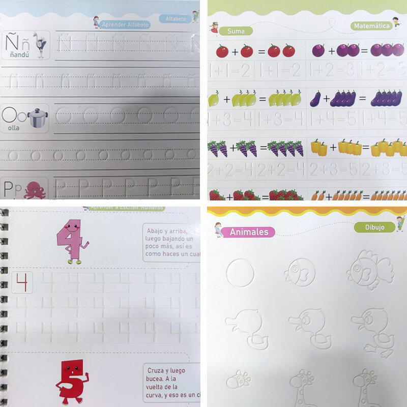 สเปนหนังสือวิเศษการเรียนรู้ตัวอักษรใน Tracing Workbook สำหรับเด็กนำกลับมาใช้ใหม่โน้ตบุ๊คสำหรับเด็กสเปน Montessori การเขียน