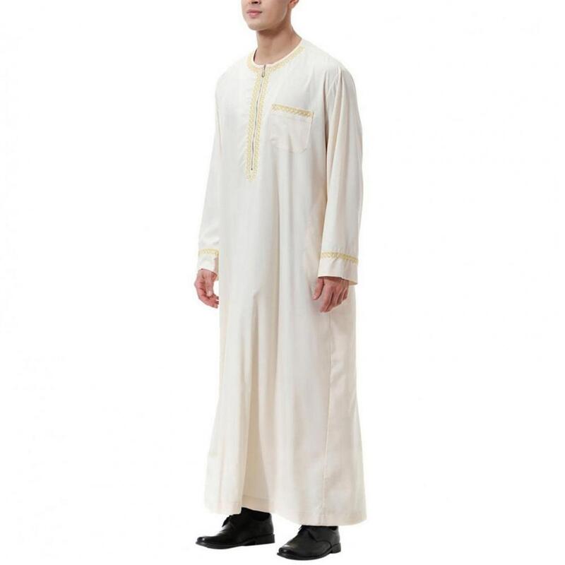 Jubah longgar pria, jubah tradisional Timur Tengah dengan setengah ritsleting lengan panjang