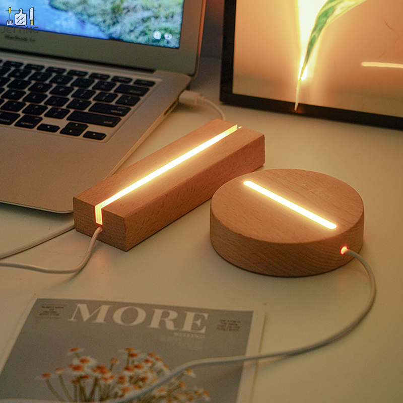 Support de lampe Shoous en bois massif bricolage, base de veilleuse LED en acrylique 3D, décoration de salon