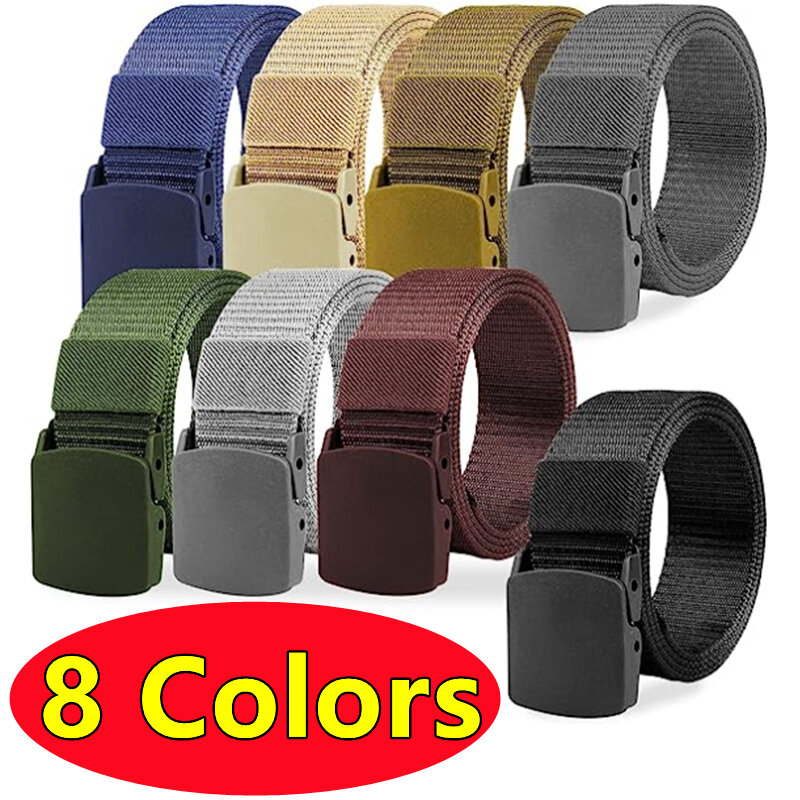Cinturón militar ajustable de nailon para hombre y mujer, cinturón táctico de viaje al aire libre con hebilla de plástico para pantalones, 8 colores, 120cm