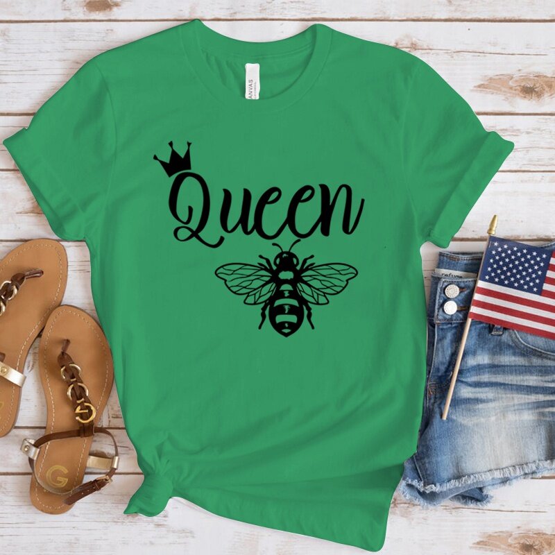 여성용 비 퀸 프린트 티셔츠, 그래픽 핫 스트리트웨어, 루즈 의류, 여름 패션