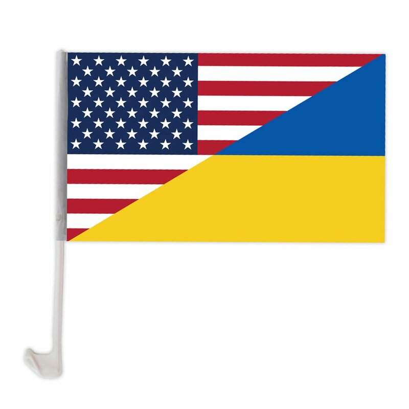 Ucrânia sos carro janela bandeira 30*45cm com pólo de bandeira cor vívida e fade prova ao ar livre decoração bandeira mão vara bandeira