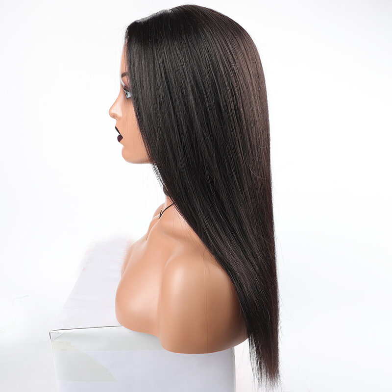 Perucas de mistura de cabelo humano longo pixie corte em linha reta longa peruca completa com franja indiano humano barato natural peruca reta para preto