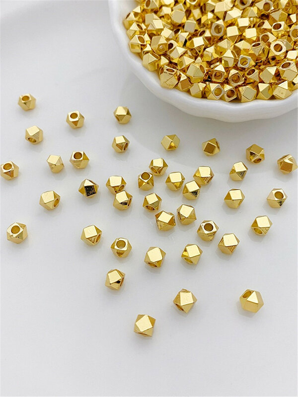 14K Gold-coated Polygonal Canto Beads, pulseiras artesanais e colares, pérolas dispersas, separados por DIY, Acessórios Jóias
