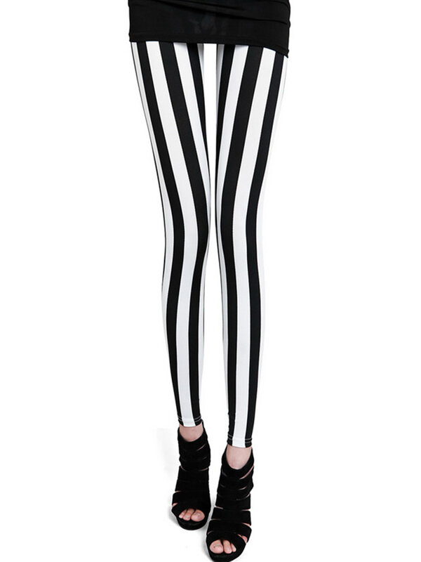 YSDNCHI-Leggings de fitness élastiques à rayures noires et blanches pour femmes, pantalons d'entraînement sportif, imprimé FjPrint