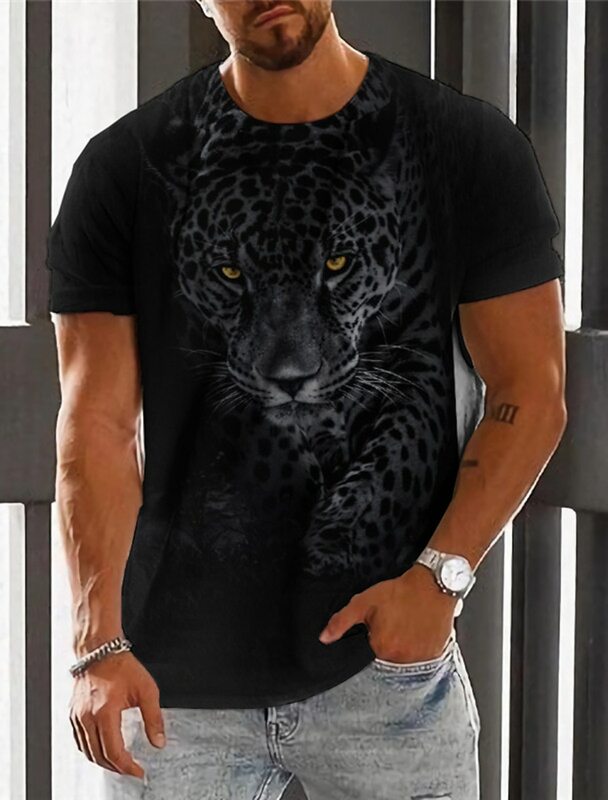 Camiseta con estampado 3D de lobo para hombre, Tops de moda de gran tamaño, manga corta, ropa de calle de verano