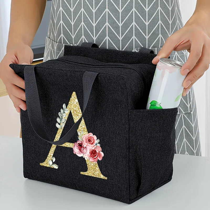 Nylon-Lunch-Tasche mit Brief druck und wasserdichtem Isolier beutel mit Reiß verschluss, Eis beutel, geeignet für Picknick reisen für Männer und Frauen