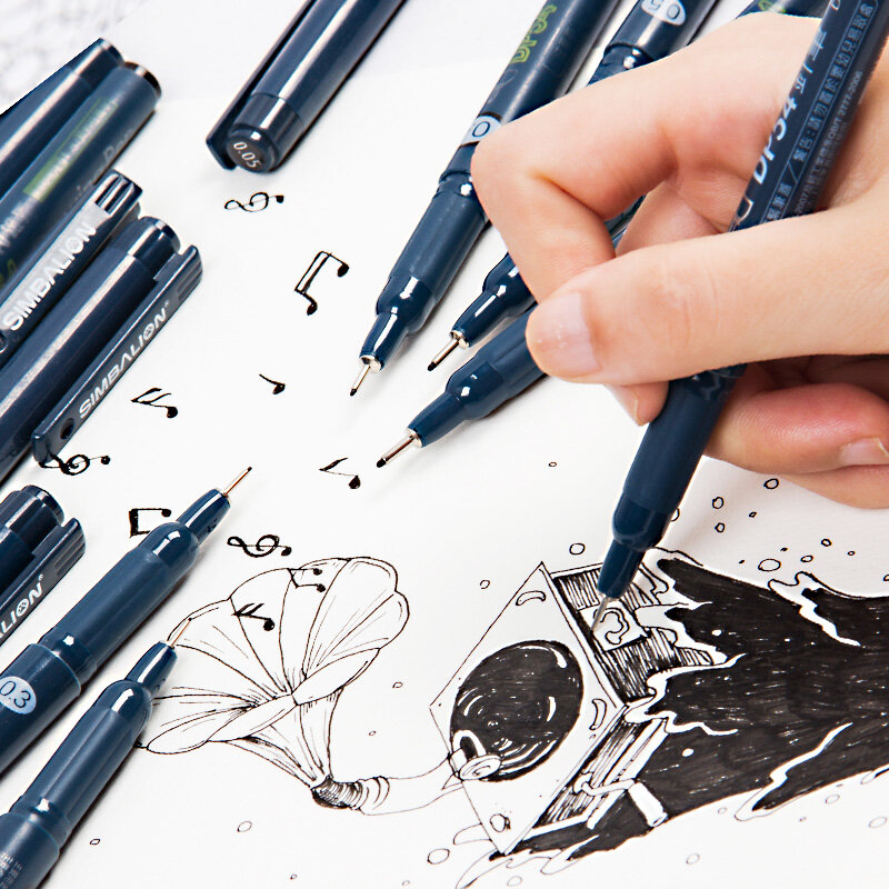 블랙 잉크 미크론 바늘 펜, 방수 미술 수공 안료, 미세 라인 스케치 펜, 문구 세트, 미술 용품, 학교 용품