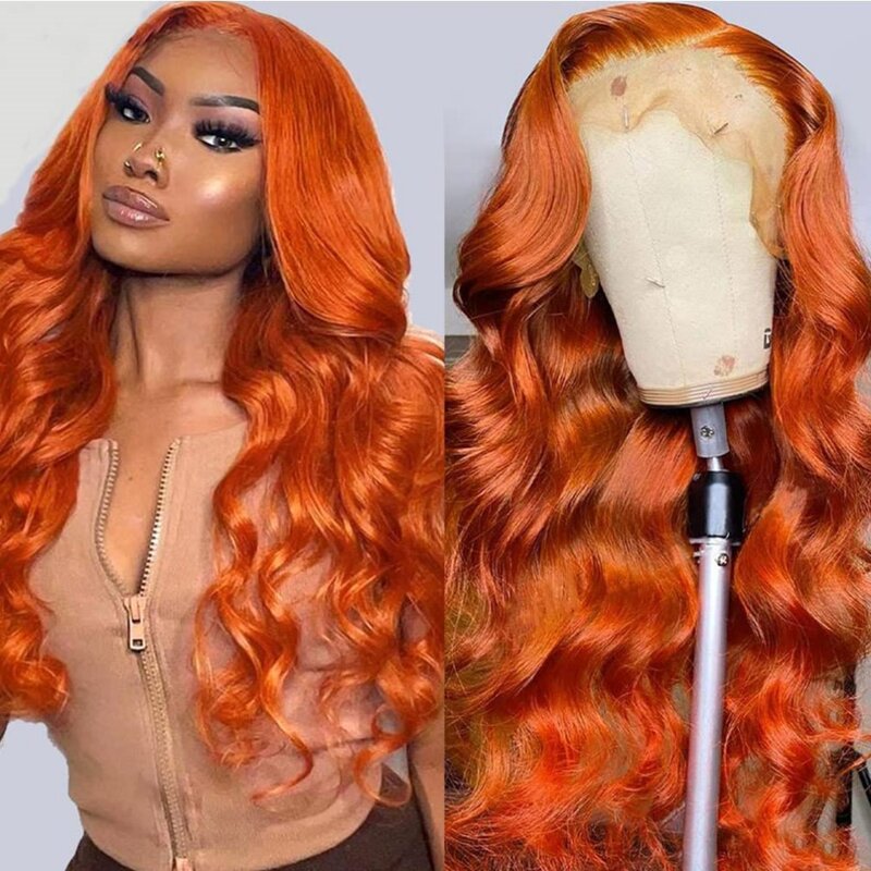 Ginger Orange HD Lace Front perucas para mulheres, cabelo humano, onda do corpo, 13x4, 13x6, peruca de renda transparente