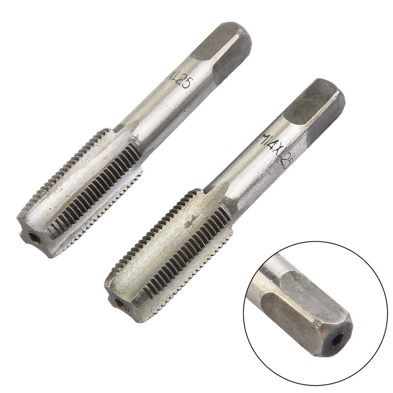 Kit Tap set Pitch Tools 14mmx1.25 2pcs High Speed Steel Metalworking Metric Plug Right Silver Taper Thread Durable