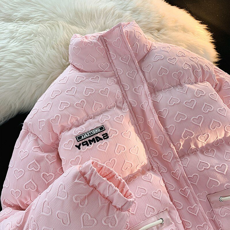 Jaqueta de algodão com gola Stand para mulheres, moda Harajuku, casual, bolso multifuncional, zíper, casacos de pão espesso, inverno