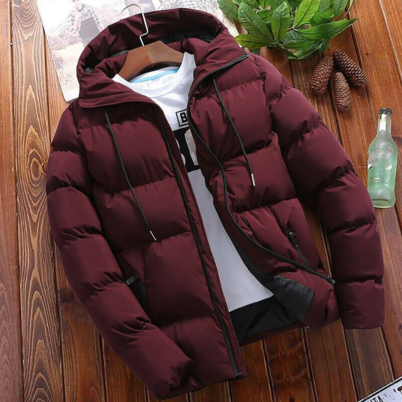 Men Autumn And Winter Solid Zipper Hooded Loose Outdoor Cotton Coat Top Blouse Mens Light