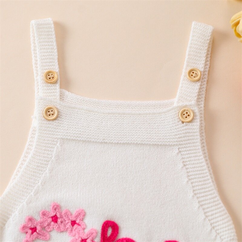 Baby Girl Birthday Outfit One Romper Sleeveless Jumpsuit Flower Embroidery Overall  Newborn Cake Smash Clothes