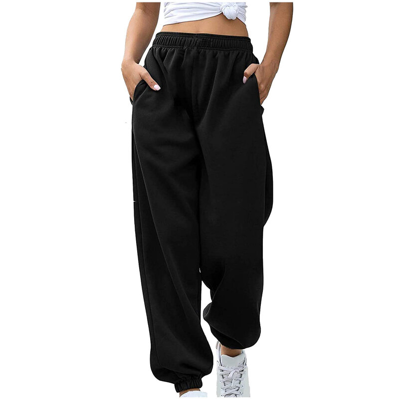 Grey Autumn Winter Sweatpants Women Pockets Black Sportwear Elastic And High Waisted Casual Loose Joggers Trousers Streetwear