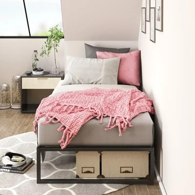 Cadre de lit double, cadre de lit à plateforme métallique de 12 po, cadres de lit