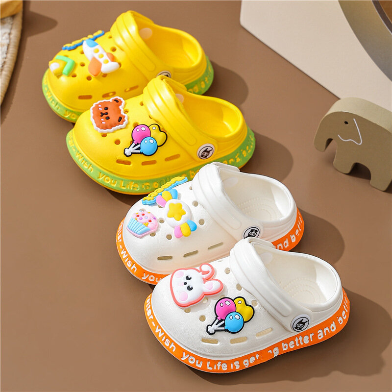 Kids Summer Sandals Hole Children's Shoes Slippers Soft Anti-Skid Cartoon DIY Design Hole Baby Shoes Sandy Beach For Boys Girls