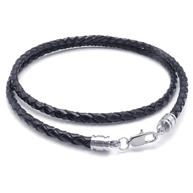 Ювелирные изделия мужское ожерелье-шнур 3 мм-кожа-нержавеющая сталь-для мужчин-цвет черный серебристый-с подарочным мешком-60 см