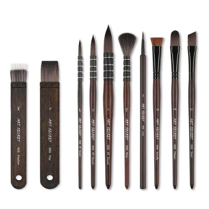Artsecret-Escova acrílica para aquarela, cabelo sintético, virola de alumínio, cabo de madeira, ferramentas de arte multifunções, 999