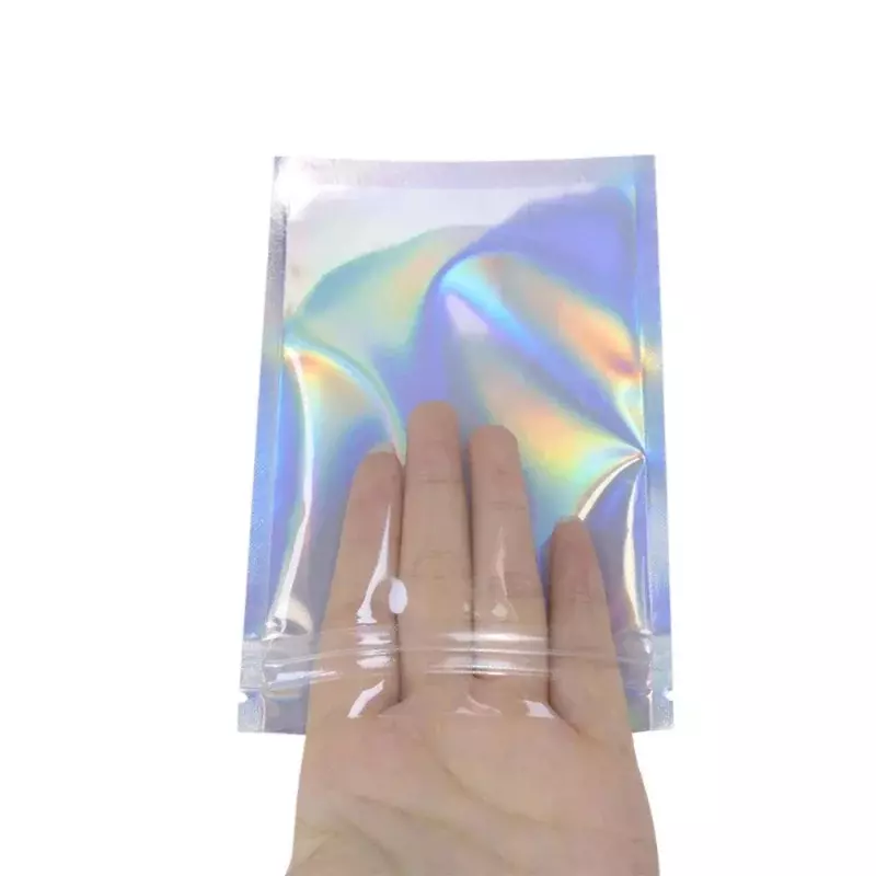 Sacchetti con cerniera iridescenti da 50 pezzi sacchetti cosmetici in plastica Laser olografico sacchetto di immagazzinaggio del trucco ologramma sacchetti con cerniera confezione regalo
