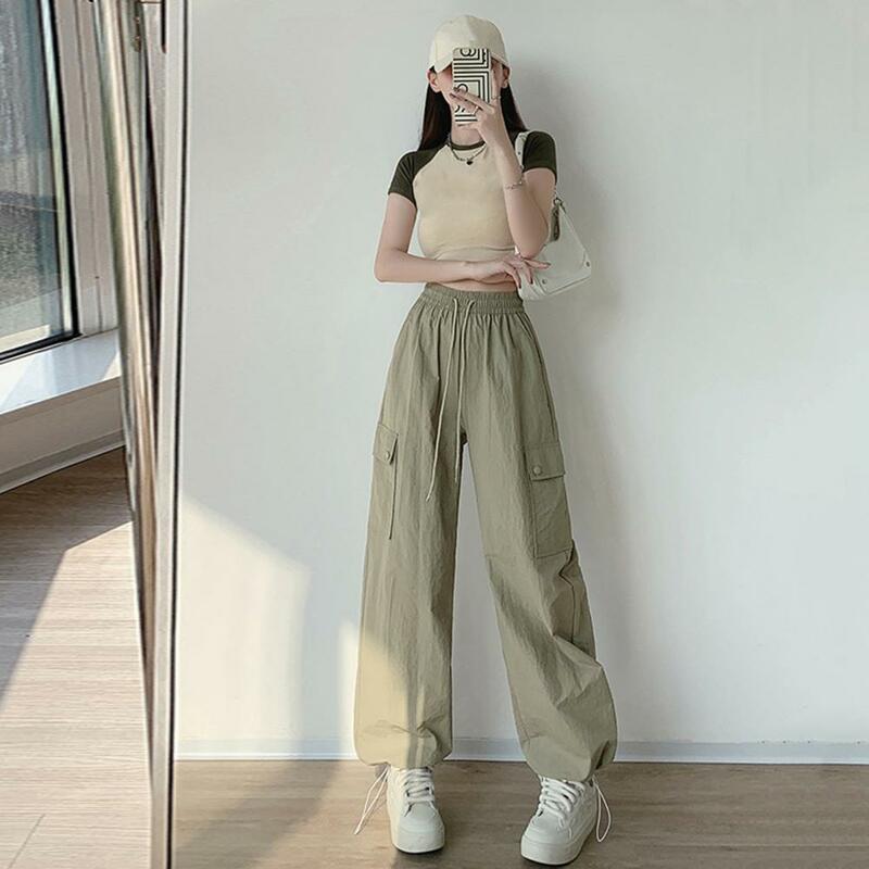 Casual Loose Fit Women Trousers Stylish Women's Cargo Pants with Multiple Pockets Elastic High Waist Quick Drying for Comfort