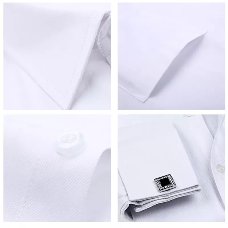 Gemelos de manga larga para hombre, camisa de vestir francesa, botones informales, ropa de ajuste Regular, color blanco, 2024