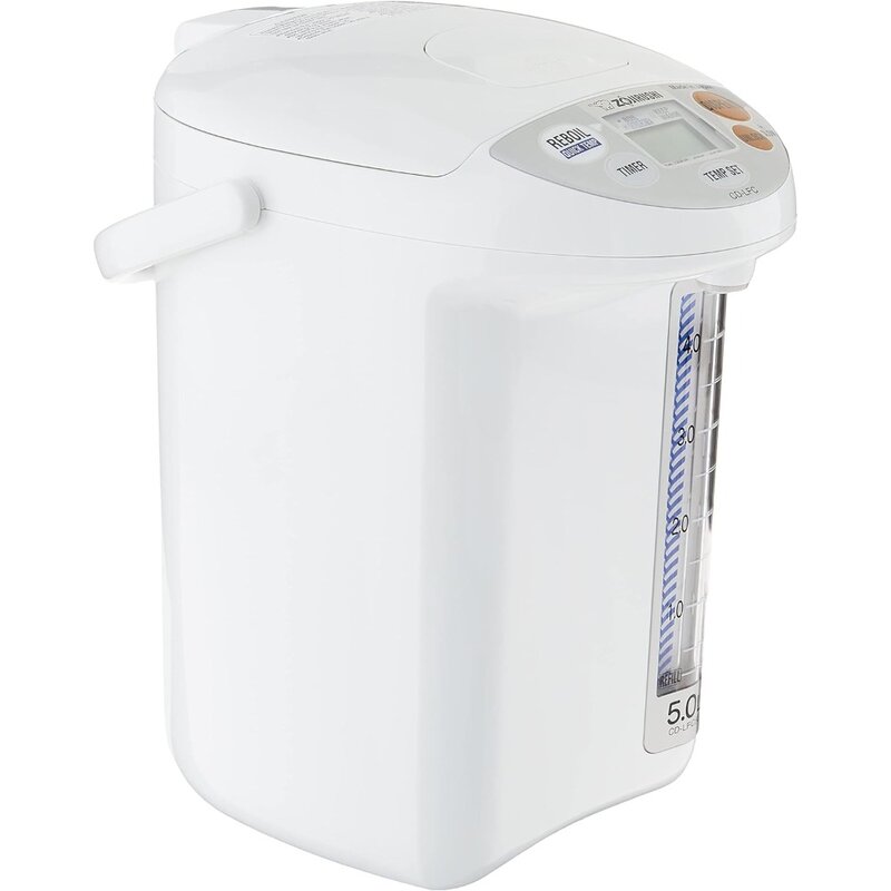 Micom 물 보일러 및 워머. 붙지 않는 내부 세척 용이, 가정용 흰색, 4 가지 온도 설정, 169 oz/5.0 L
